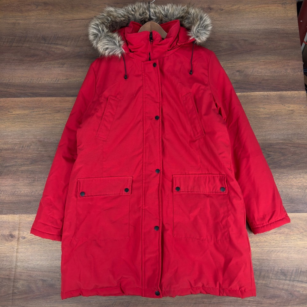 Everlast Mens Red Parka Winter Jacket Faux Fur Hood XL Insulated Coat